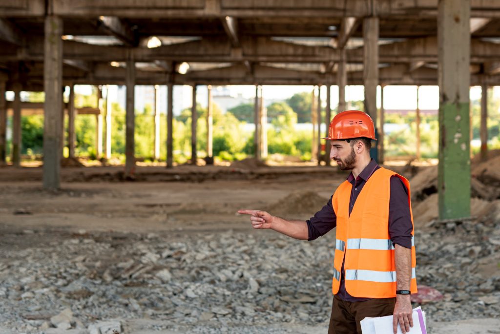 Construction site with safety gear